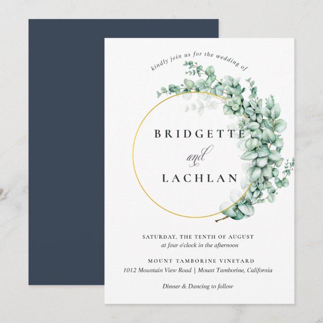 Invitación Boda de la acuarela de Eucalyptus (Anverso / Reverso)