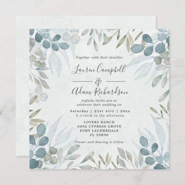 Invitación Boda de la acuarela de Eucalyptus (Anverso / Reverso)