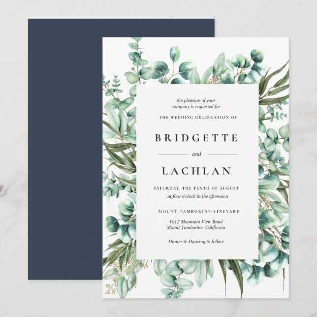Invitación Boda de la acuarela de Eucalyptus (Anverso / Reverso)