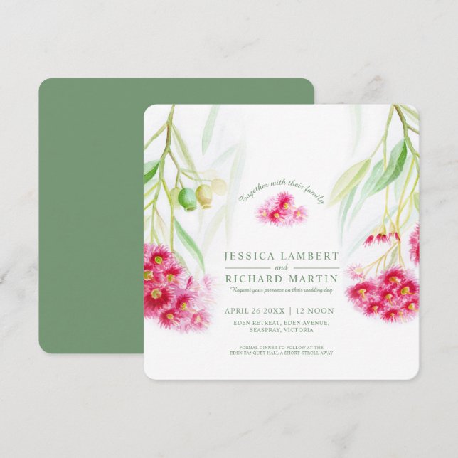 Invitación Boda de la acuarela de guantera de eucaliptos rosa (Anverso / Reverso)