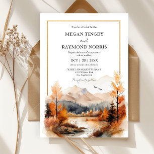 Invitación Boda de la acuarela de la montaña otoño en Lakesid