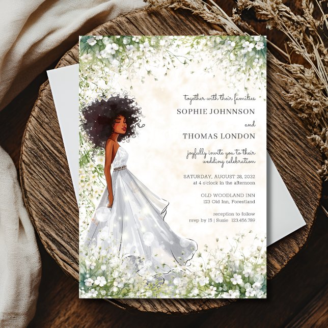 Invitación Boda de la acuarela de la novia negra de Anemones (Subido por el creador)