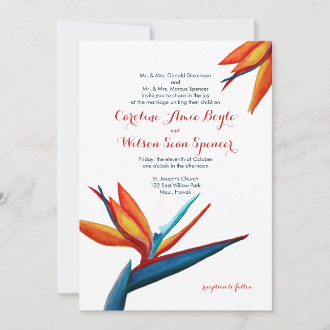 Invitación Boda de la acuarela de pájaro (Anverso)