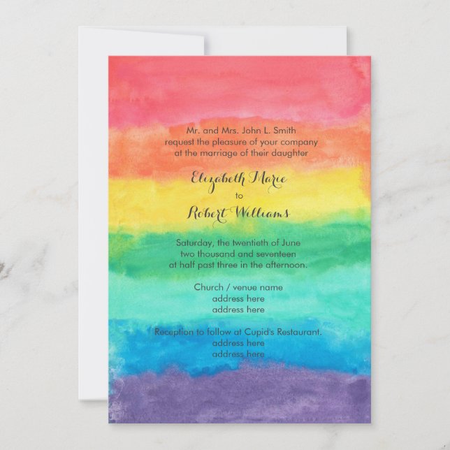 Invitación Boda de la acuarela del arco iris (Anverso)