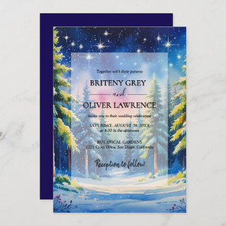 Invitación Boda de la acuarela del bosque de pinos de nieve