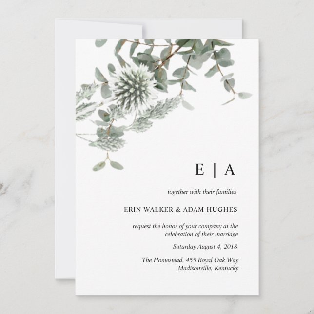 Invitación Boda de la acuarela del eucalipto verde sabio (Anverso)