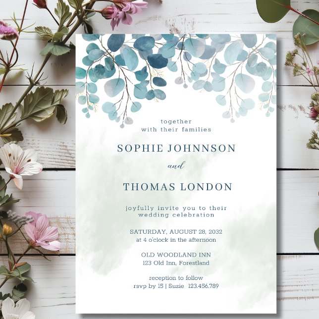 Invitación Boda de la acuarela del eucalipto verde seco (Subido por el creador)