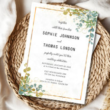 Boda de la acuarela del eucalipto verde y dorado