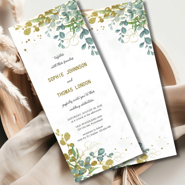Invitación Boda de la acuarela del eucalipto verde y dorado (Subido por el creador)