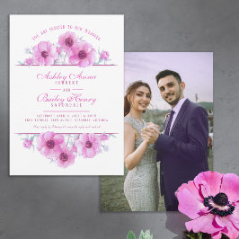 Invitación Boda de la acuarela floral de anémona blanca rosa