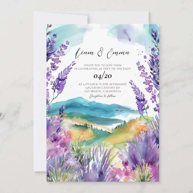 Invitación Boda de la acuarela Provence France Lavender (Anverso)