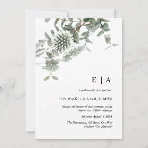 Invitación boda de la acuarela verde sabio eucalipto