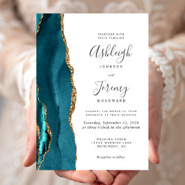 Invitación Boda de la Agate Gold Verde azulada moderna