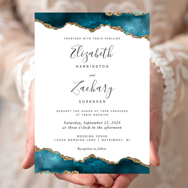 Invitación Boda de la Agate Gold Verde azulada moderna (Subido por el creador)
