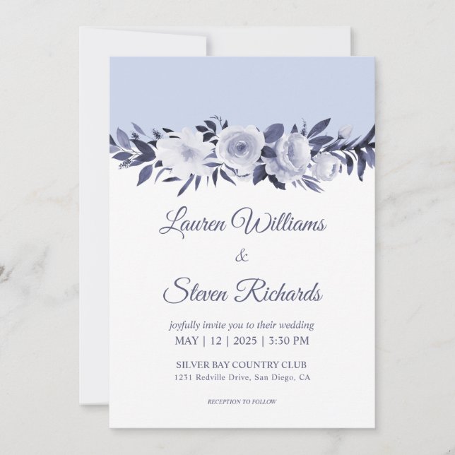 Invitación boda de la Antoinette Flores Blancas Blancas Bland (Anverso)