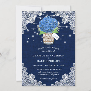 Invitación Boda de la Arena Azul Burlap Hidrangea