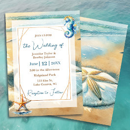 Invitación Boda de la arena suave pastel oceánica costera