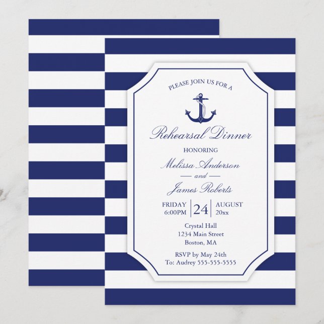 Invitación Boda de la Armada de Ancla de Encendedores Náutico (Anverso / Reverso)