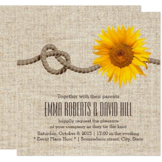 Invitación Boda de la arpillera del nudo del girasol y de la