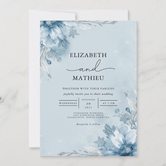 Invitación Boda de la arteria floral azul Icy (Anverso)