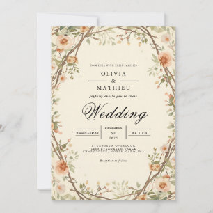 Invitación Boda de la arteria floral de Peach