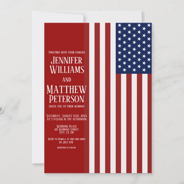 Invitación Boda de la bandera americana (Anverso)