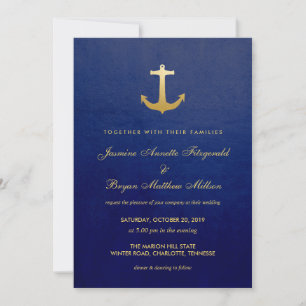 Invitación Boda de la bandera azul del Relieve metalizado dor