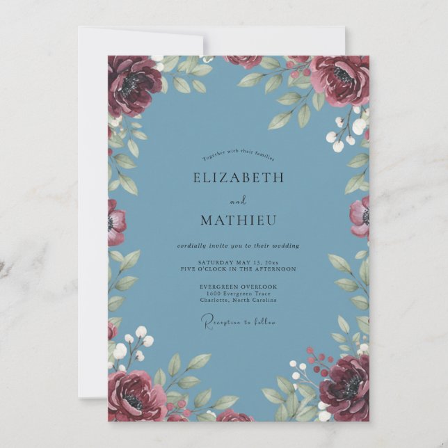 Invitación Boda de la baya de pizarra granate (Anverso)