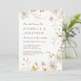 Invitación Boda de la Biblia Cristiana Floral Tan Blanco Mode
