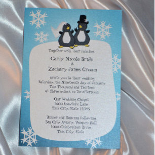Invitación Boda de la boca de los pingüinos con copo de nieve