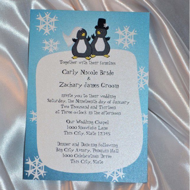 Invitación Boda de la boca de los pingüinos con copo de nieve (Subido por el creador)