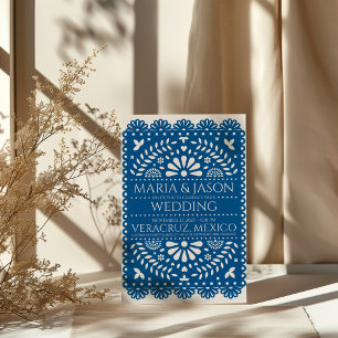 Invitación Boda de la Boda de Arte Popular Azul Papel Picado