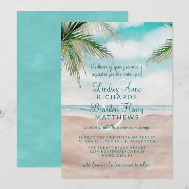 Invitación Boda de la Brisa Insular Pintada (Anverso / Reverso)