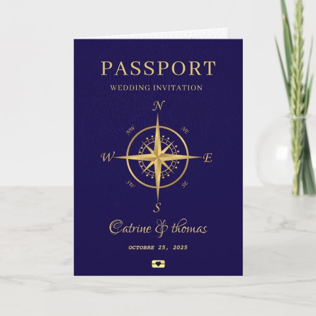 Invitación Boda de la brújula de destino de Passport (Anverso)