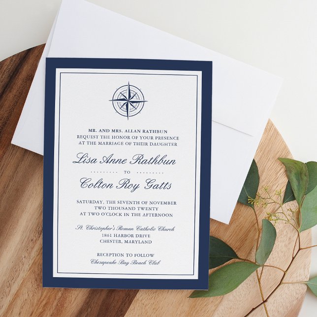 Invitación Boda de la brújula náutica y blanca (Subido por el creador)