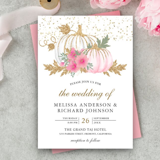 Invitación Boda de la caída de la flor rosa de la calabaza do (Subido por el creador)