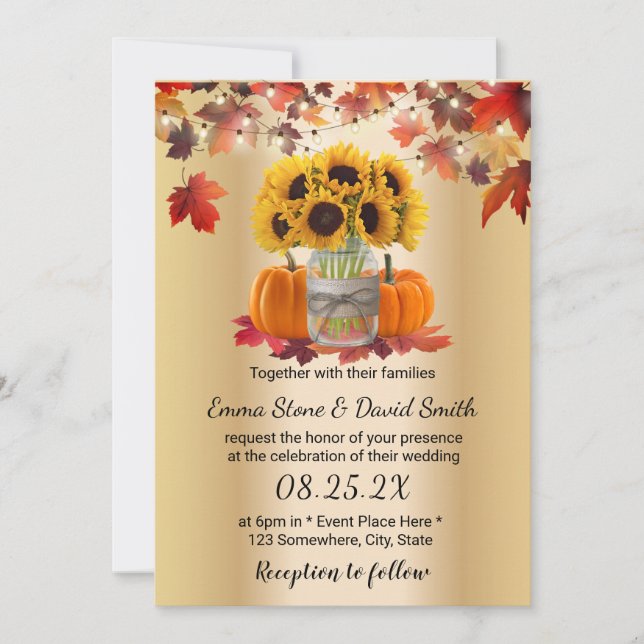 Invitación Boda de la Caída de las Calabazas del Atardecer de (Anverso)