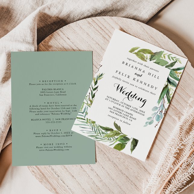Invitación Boda de la caligrafía tropical de la vegetación fr (Subido por el creador)
