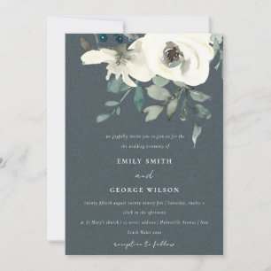 INVITACIÓN BODA DE LA CAPA DE COLOR DE AGUA DE FLORAL BLANCA