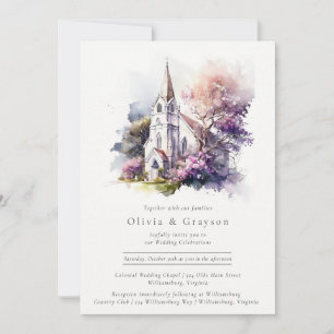 Invitación Boda de la capilla de lavanda de color acuático rú