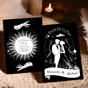 Invitación Boda de la carta del tarot Los Enamorados en blanc