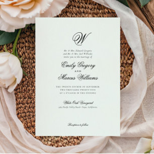 Invitación Boda de la carta inicial clásica elegante de apell