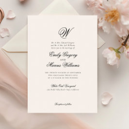 Invitación Boda de la carta inicial clásica elegante de apell