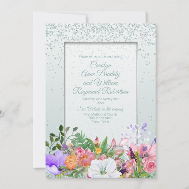 Invitación Boda de la Casa de la Moneda Purpurinoso de Pastel (Anverso)