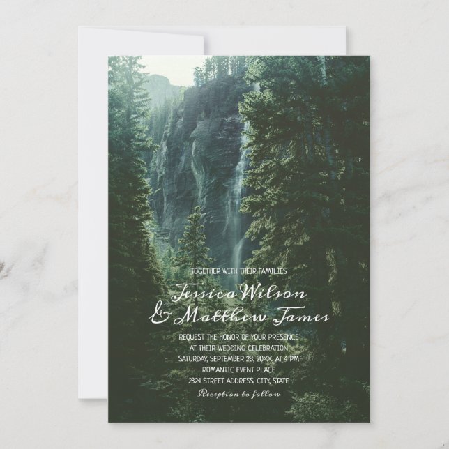 Invitación Boda de la cascada montañosa de la región forestal (Anverso)