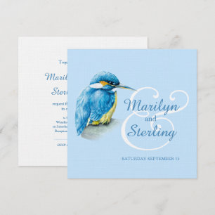 Invitación Boda de la casilla blanca azul y del pájaro del