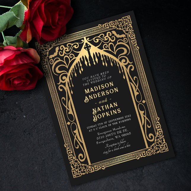 Invitación Boda de la Catedral de Vampiros Góticos de Oro (Subido por el creador)