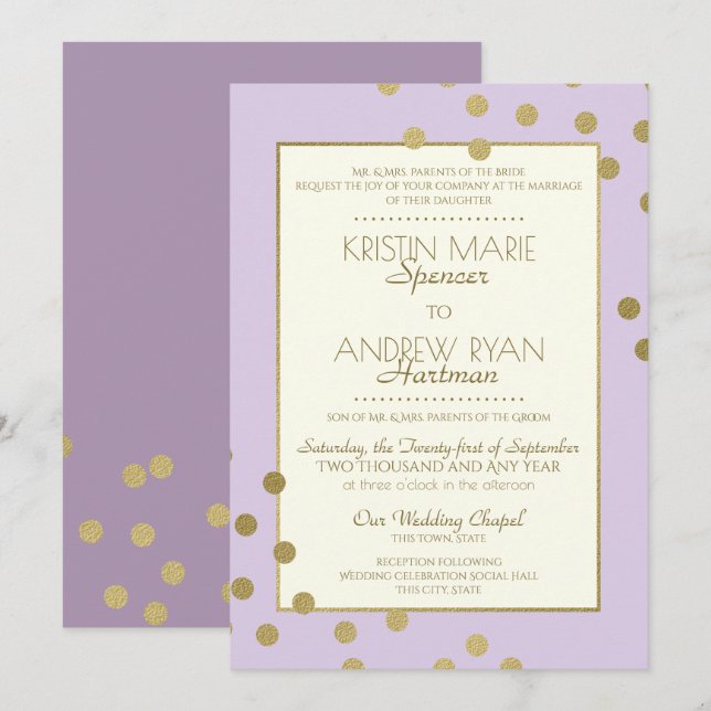 Invitación Boda de la celebración de la lavanda con los punto (Anverso / Reverso)