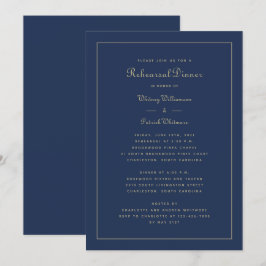Invitación Boda de la cena de ensayo Elegante Marina Oro Azul