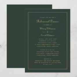 Invitación Boda de la cena de ensayo Emerald Green y Gold